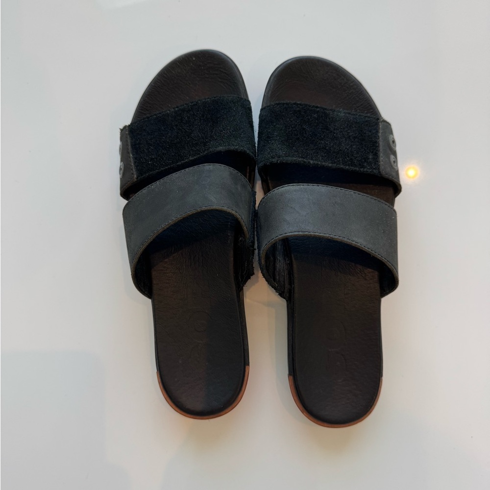 Sorel, Leather Black Slide Sandals